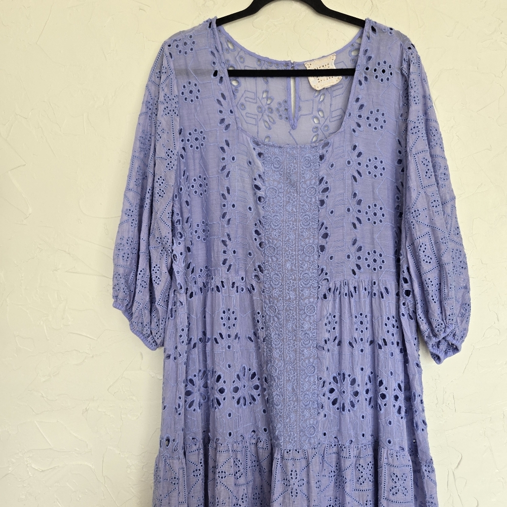Johnny Was Boho Castillo Eyelet Periwinkle Purple Tiered Dress, XL - Picture 4 of 12